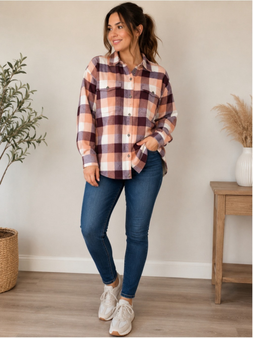 Natural Reflections Sherpa-Lined Flannel Long-Sleeve Shirt size L